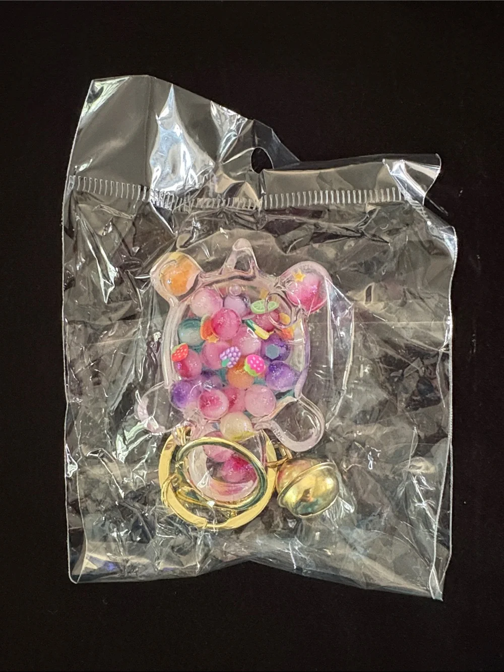 Colorful Turtle Water Filled Bag Charm Keychain with Gold Ring and Bell